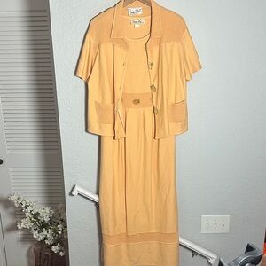 Vintage Phyllis Maxx Maxi Dress Jacket Set Orange Pineapple Buttons Resortwear